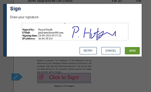 Electronic signature field in InterForm with a persons signature in it